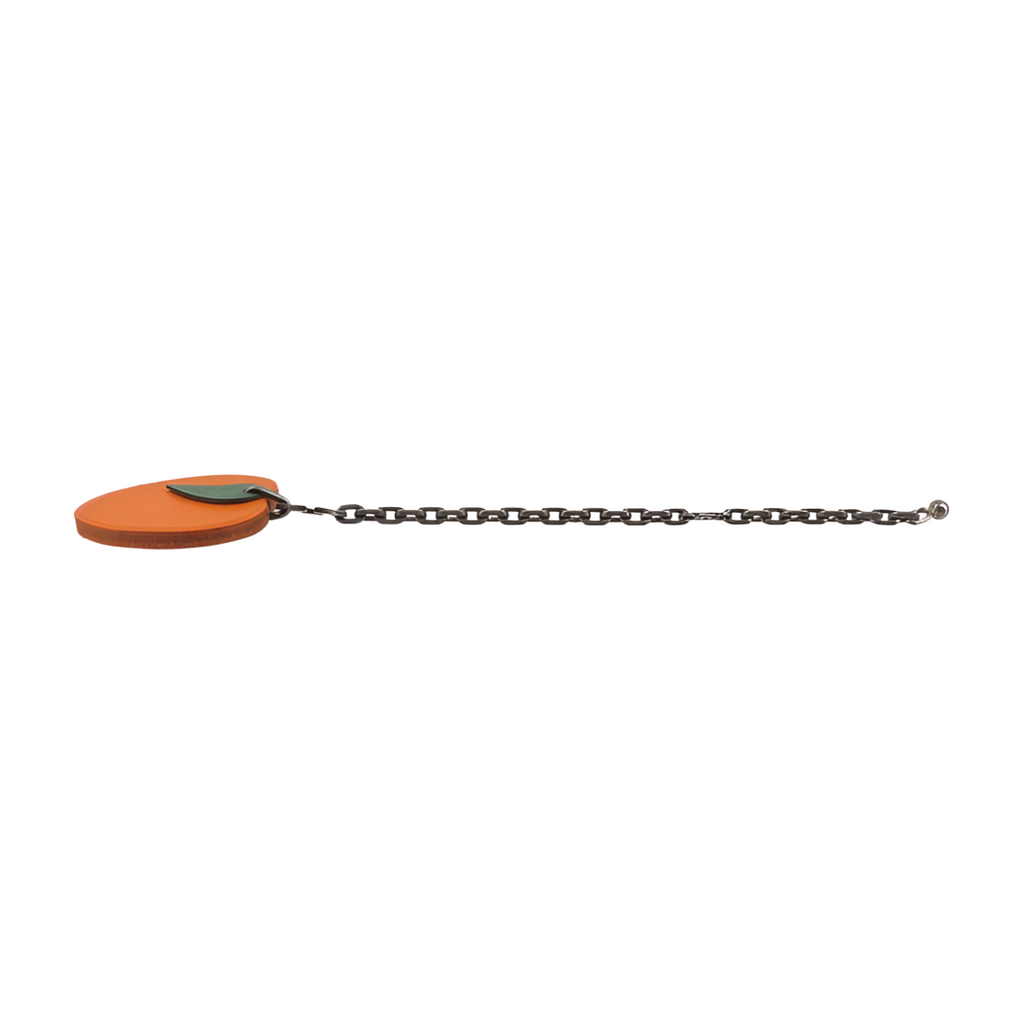 Hermes Orange Slice Key Ring with Pewter Chain