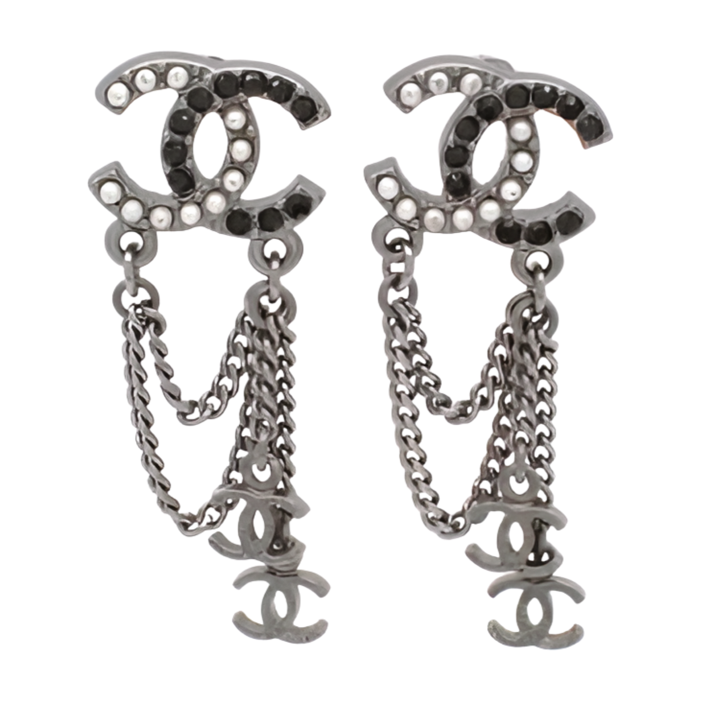 Chanel CoCO Mark Rhinestone Pearl Earrings -  Silver