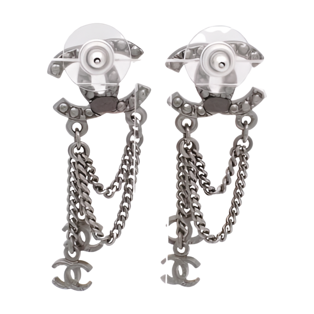Chanel CoCO Mark Rhinestone Pearl Earrings -  Silver