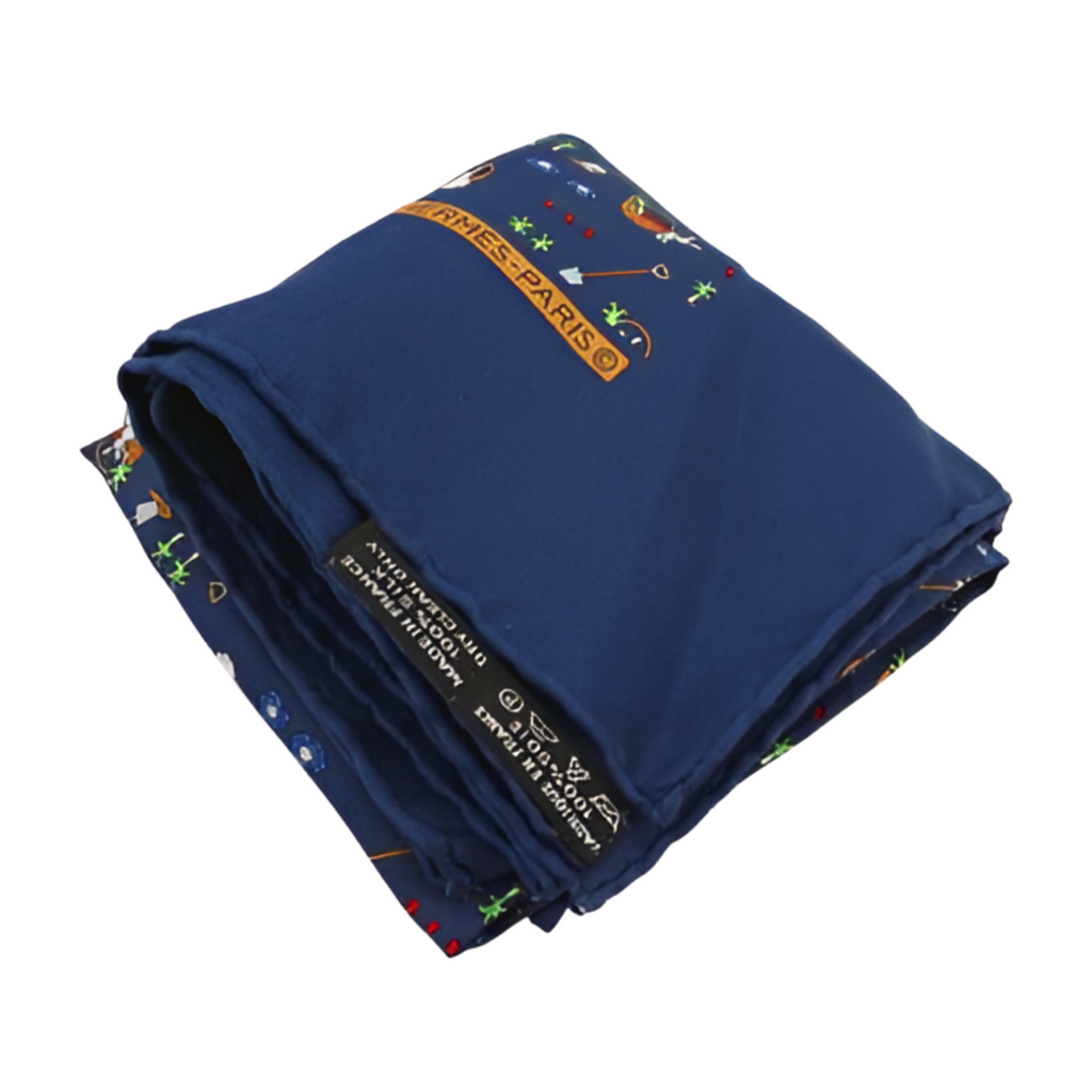 6495 - Hermes Lapins Rabbits Silk Scarf - Navy