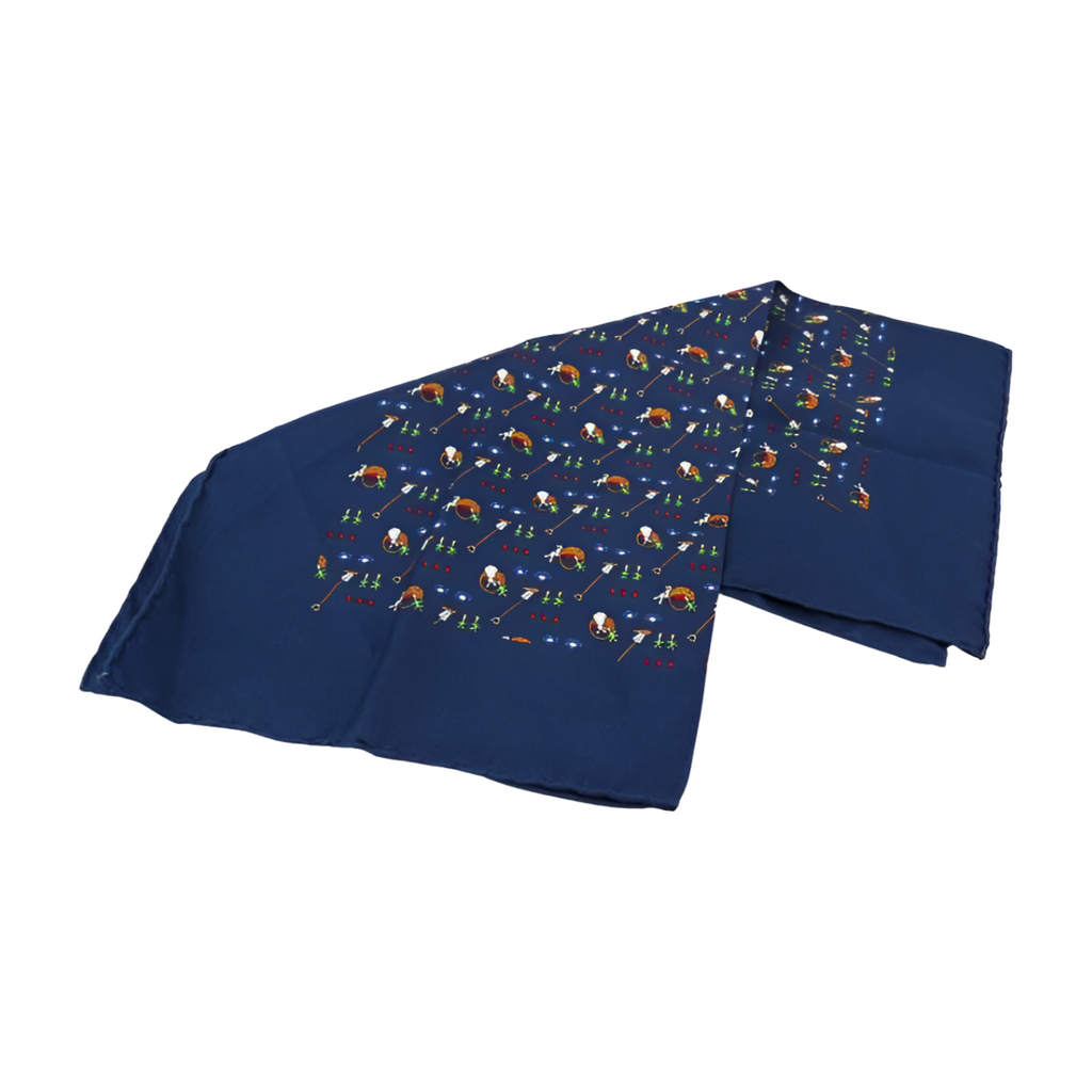 6495 - Hermes Lapins Rabbits Silk Scarf - Navy
