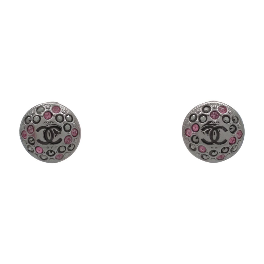 6462 - Chanel Coco Button Earrings Silver