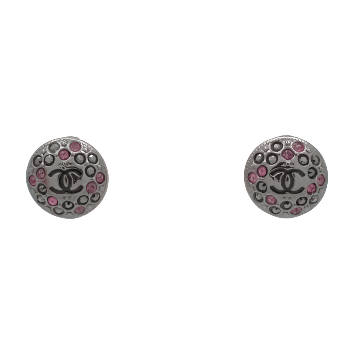 6462 - Chanel Coco Button Earrings Silver