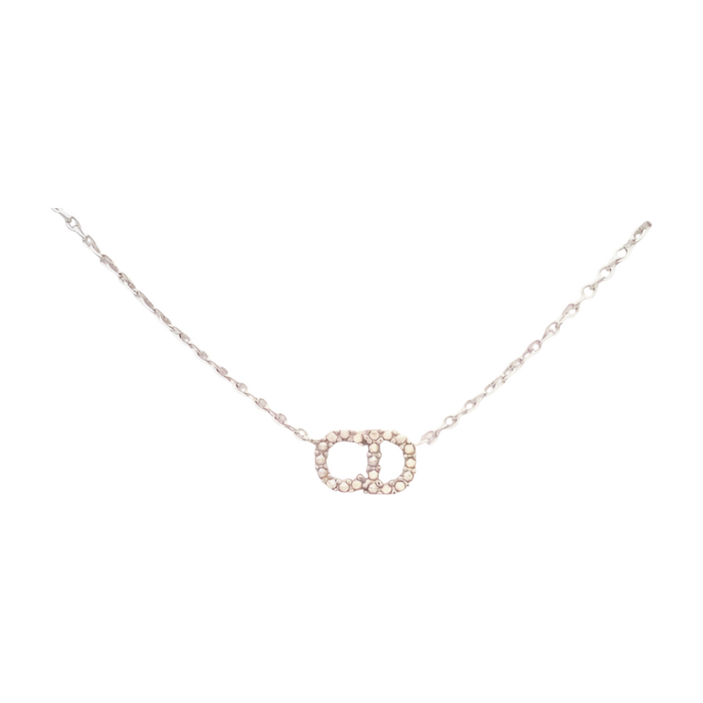 6567 - Dior CD Logo Rhinestone Necklace in Silver