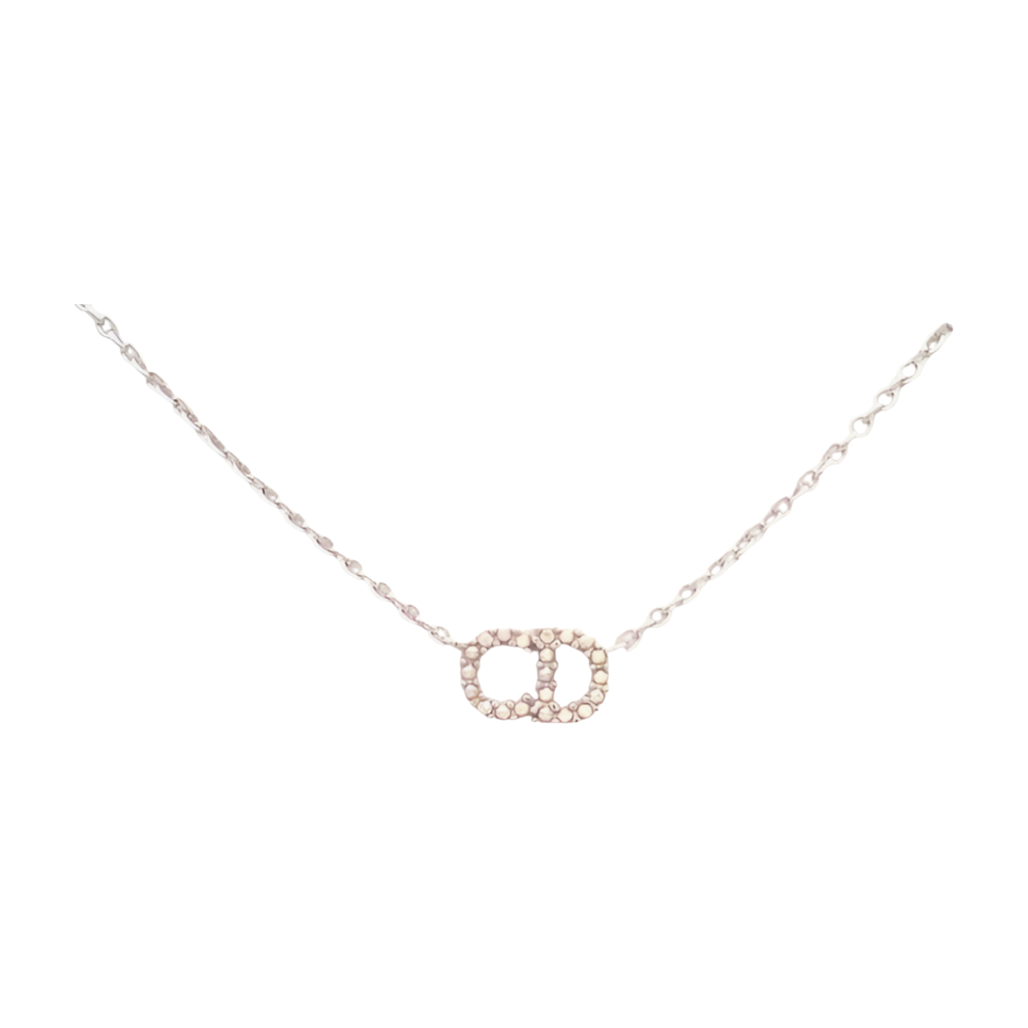6567 - Dior CD Logo Rhinestone Necklace in Silver