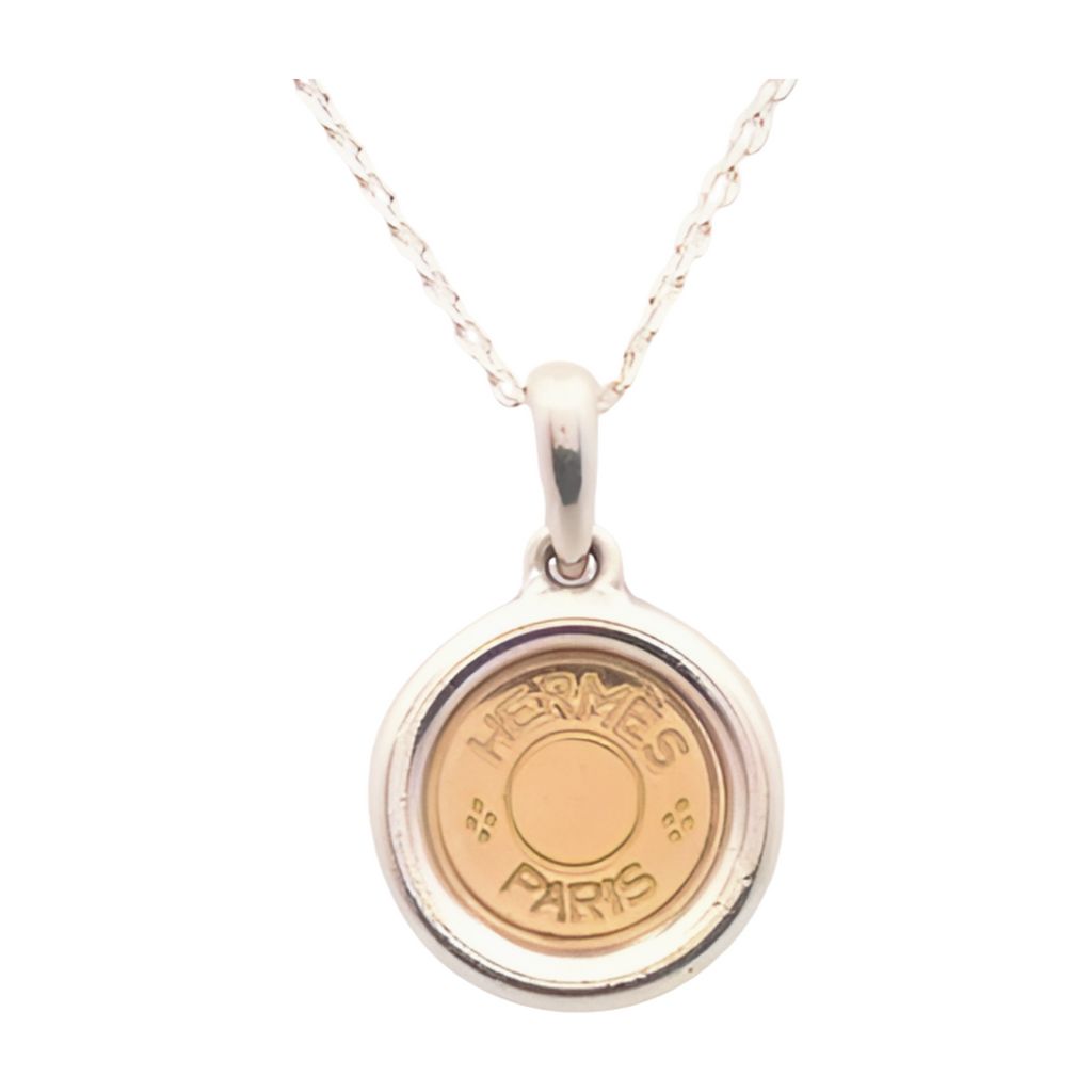 6761 - Hermes "Selle" (Sellier) Coin Pendant Necklace Silver