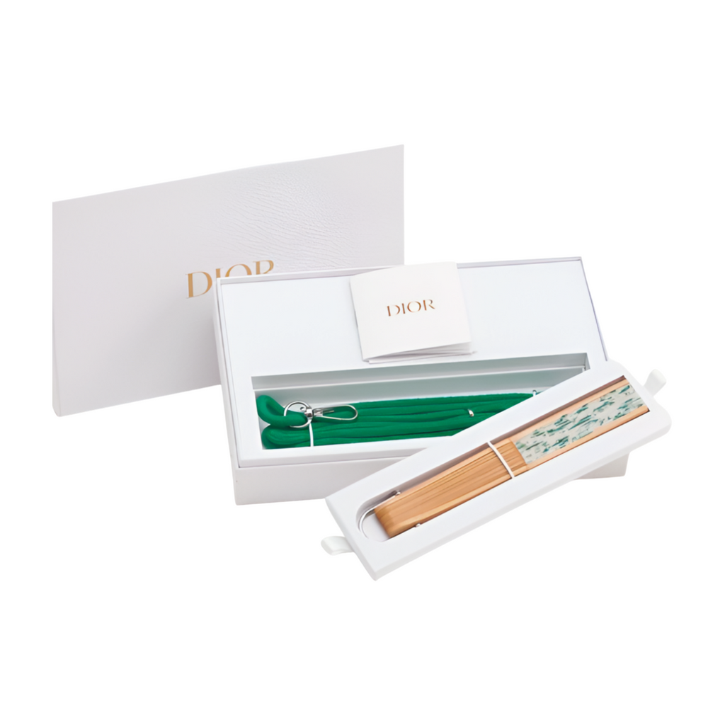 6702 - Dior SFan With Strap White/Green - NIB