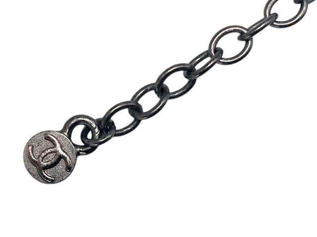 6873 - Chanel CC Coco Mark Large Crystal Rhinestone Necklace Silver