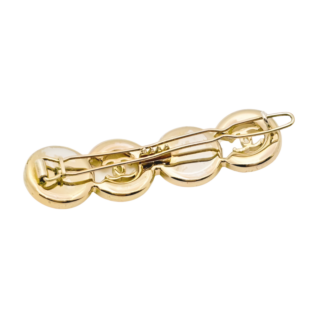 6775 - Chanel Coco Mark Coco Logo Faux Pearl Hair Clip B21C Gold