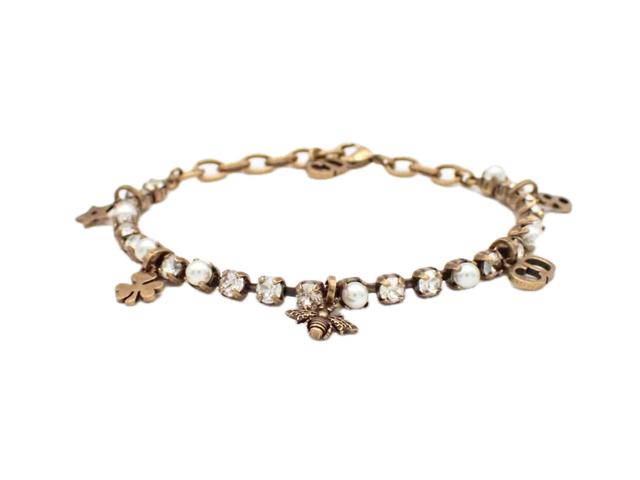 6807 - Christian Dior Bee Pearl Rhinestone Charm Bracelet