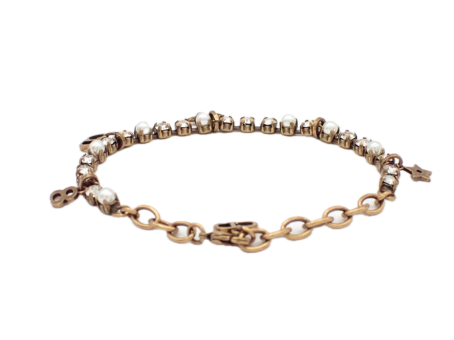 6807 - Christian Dior Bee Pearl Rhinestone Charm Bracelet