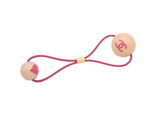 6808 - Chanel CC Logo Double Ball Hair Tie Pink Elastic