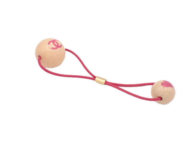 6808 - Chanel CC Logo Double Ball Hair Tie Pink Elastic