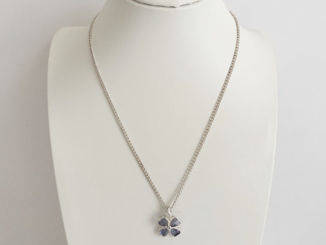 6814 - Chanel Silver Clover Pendant Necklace Blue Purple Resin