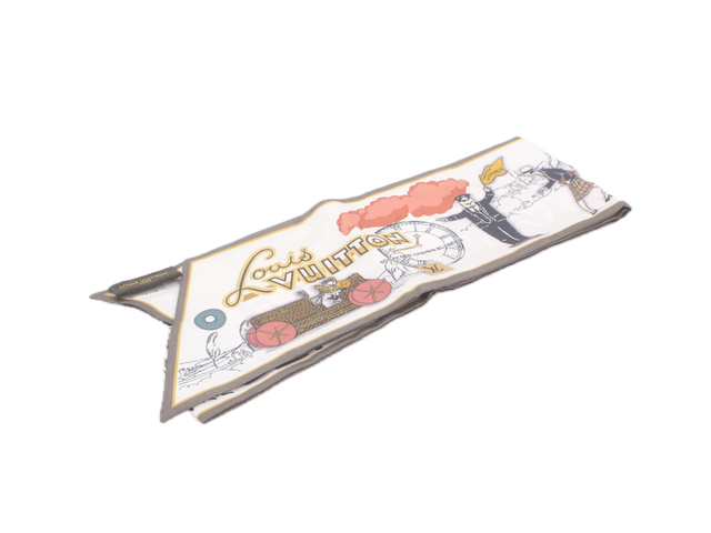 6817 - Louis Vuitton Silk Bandeau White Voyage Travel Print Bag Scarf