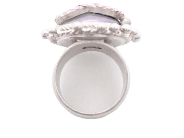 6819 - Vintage Chanel 02C CC Logo Pink Crystal Faux Pearl Dome Cocktail Ring