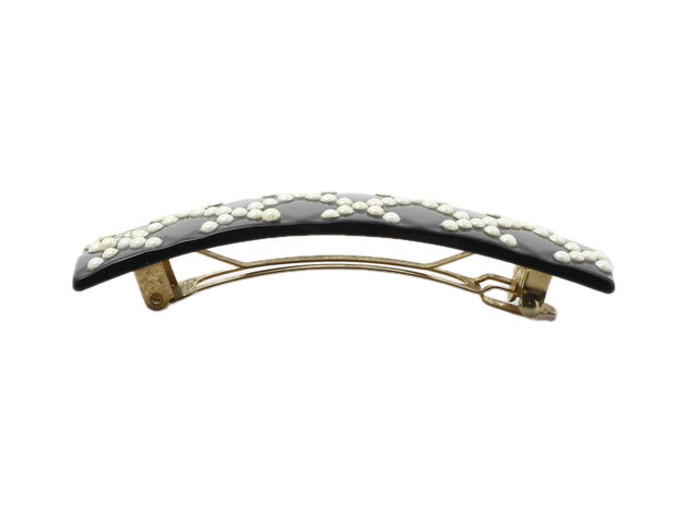 6820 - Chanel 09C Cruise 2009 Black Resin Faux Pearl Quilted CC Barrette