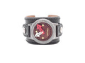 6877 - Prada Black Leather Wide Cuff Bracelet Watch Dial Motif