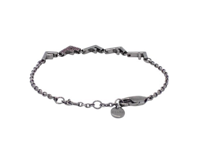 6886 - Fendi Five Bracelet Ruthenium Silver Chain Pink Crystal F Logo