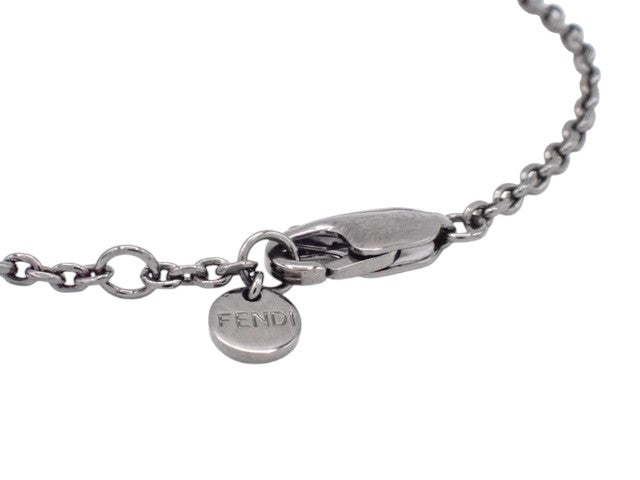 6886 - Fendi Five Bracelet Ruthenium Silver Chain Pink Crystal F Logo