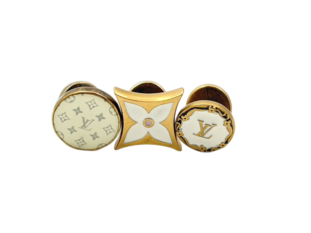 6889 - Louis Vuitton Bouton de Manchette Cufflinks 3-Piece Monogram & Enamel Gold
