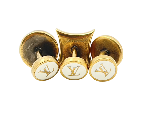 6889 - Louis Vuitton Bouton de Manchette Cufflinks 3-Piece Monogram & Enamel Gold