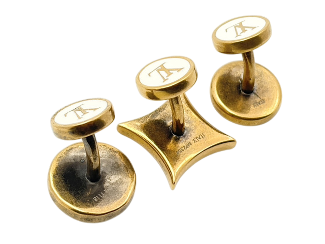 6889 - Louis Vuitton Bouton de Manchette Cufflinks 3-Piece Monogram & Enamel Gold