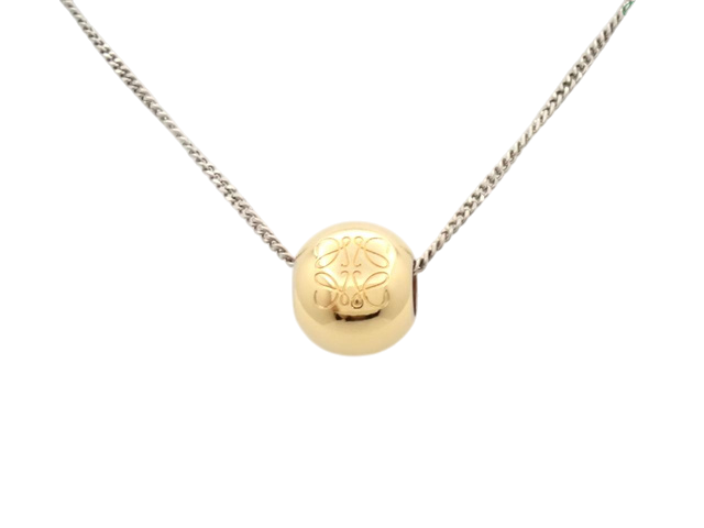 6894 - Loewe Anagram Ball Pendant Necklace 925 Sterling Silver Gold Plated Curb Chain