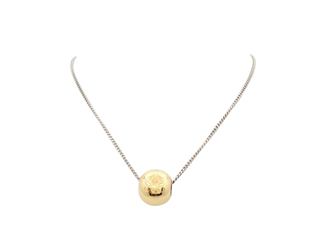 6894 - Loewe Anagram Ball Pendant Necklace 925 Sterling Silver Gold Plated Curb Chain