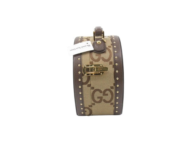 7056 - Gucci Monogram Jumbo Gg Textured Dollar Calfskin Web Mini Brown