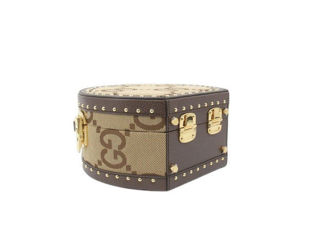 7056 - Gucci Monogram Jumbo Gg Textured Dollar Calfskin Web Mini Brown
