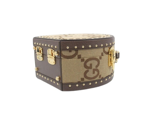 7056 - Gucci Monogram Jumbo Gg Textured Dollar Calfskin Web Mini Brown
