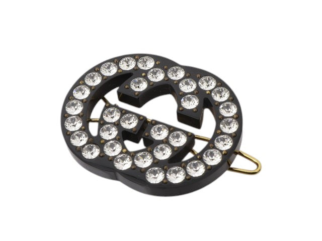 7063 - Gucci Rhinestone Interlocking G Hair Clip, With Box Black