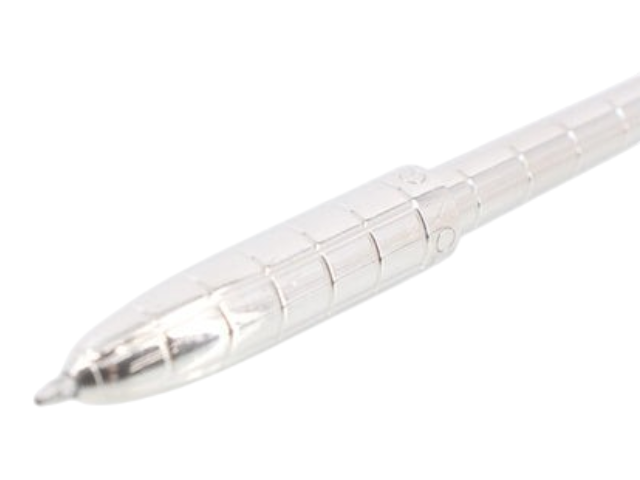 CURATED by Kira Louis Vuitton Stylo Agenda PM ballpoint pen in silver with a metallic grid pattern