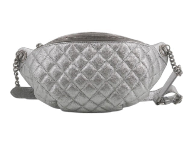 7503 - Chanel Banane Matelasse Caviar Leather Waist Bum Bag Silver
