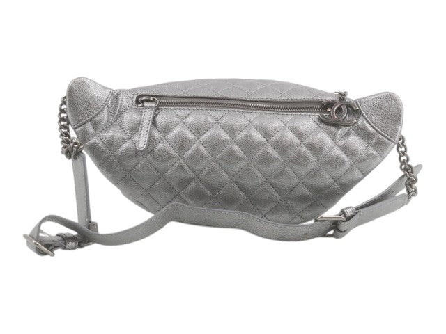 7503 - Chanel Banane Matelasse Caviar Leather Waist Bum Bag Silver