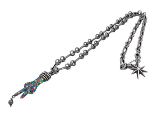 7506 - Gucci Faux Pearl & Crystal Hand Pendant Necklace Star Charm Multicolor