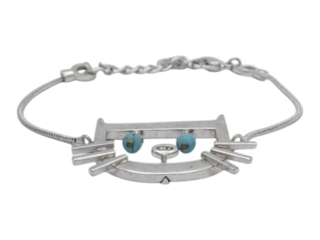 7507 - Christian Dior Cat Motif Bracelet Silver Tone Turquoise