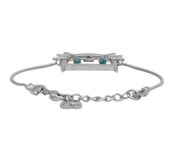 7507 - Christian Dior Cat Motif Bracelet Silver Tone Turquoise