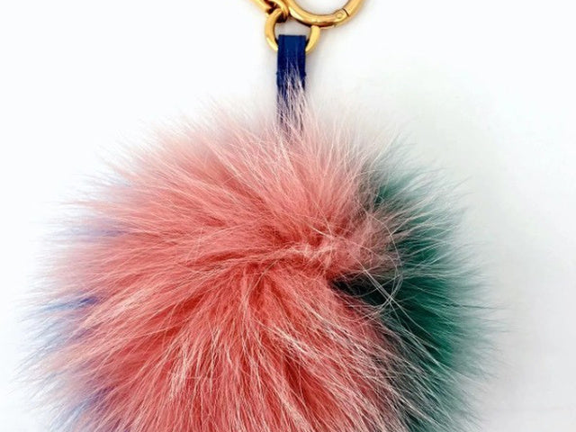 7508 - Fendi Fox Fur Pom Pom Bag Charm Blue Green Pink