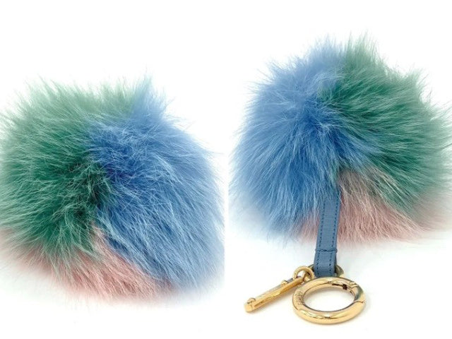7508 - Fendi Fox Fur Pom Pom Bag Charm Blue Green Pink