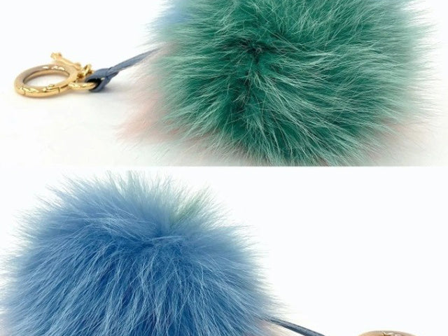 7508 - Fendi Fox Fur Pom Pom Bag Charm Blue Green Pink