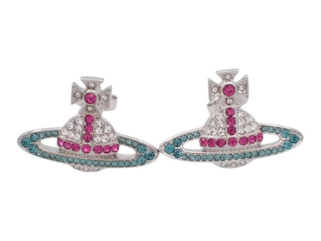 7518 - Vivienne Westwood Crystal Orb Earrings Silver-tone - New in Box