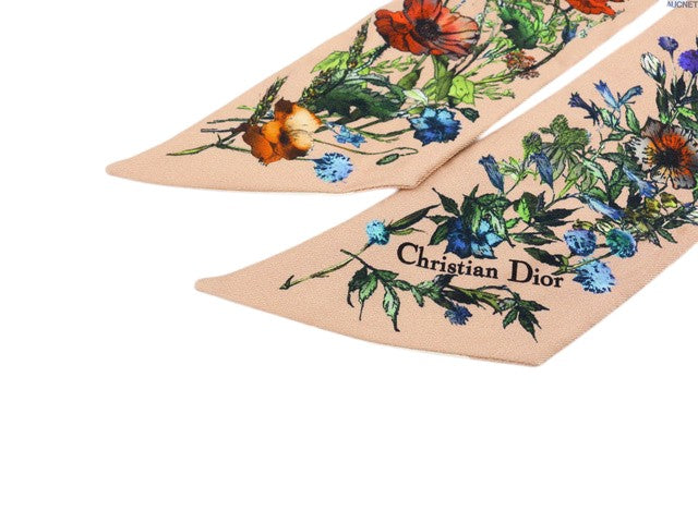 7519 - Christian Dior Flower Motif Mitzah 100% Silk Twilly Scarf