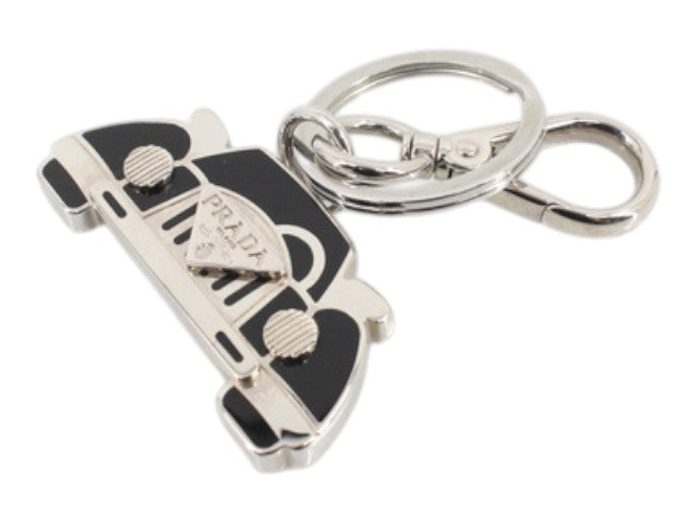 7531 - Prada Car Motif Keychain / Silver & Black / With Box