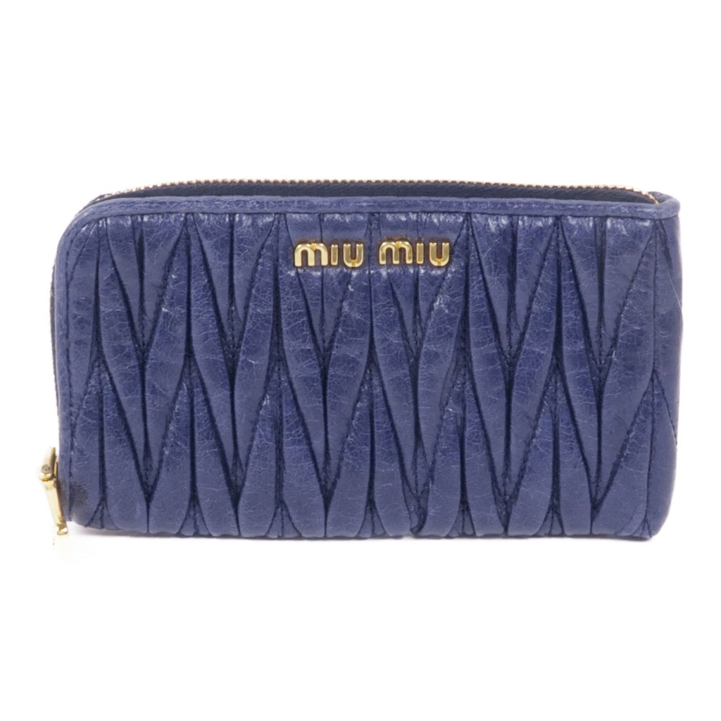 MIU MIU Card Case Crinkled Calfskin Blue