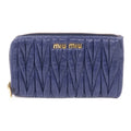 MIU MIU Card Case Crinkled Calfskin Blue