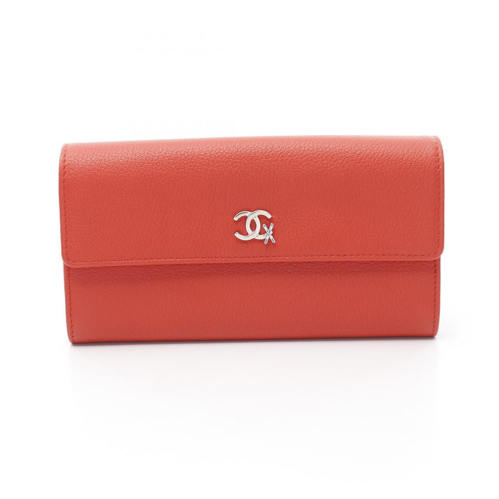 6034 - CHANEL Coco Mark Ski Motif long wallet Red