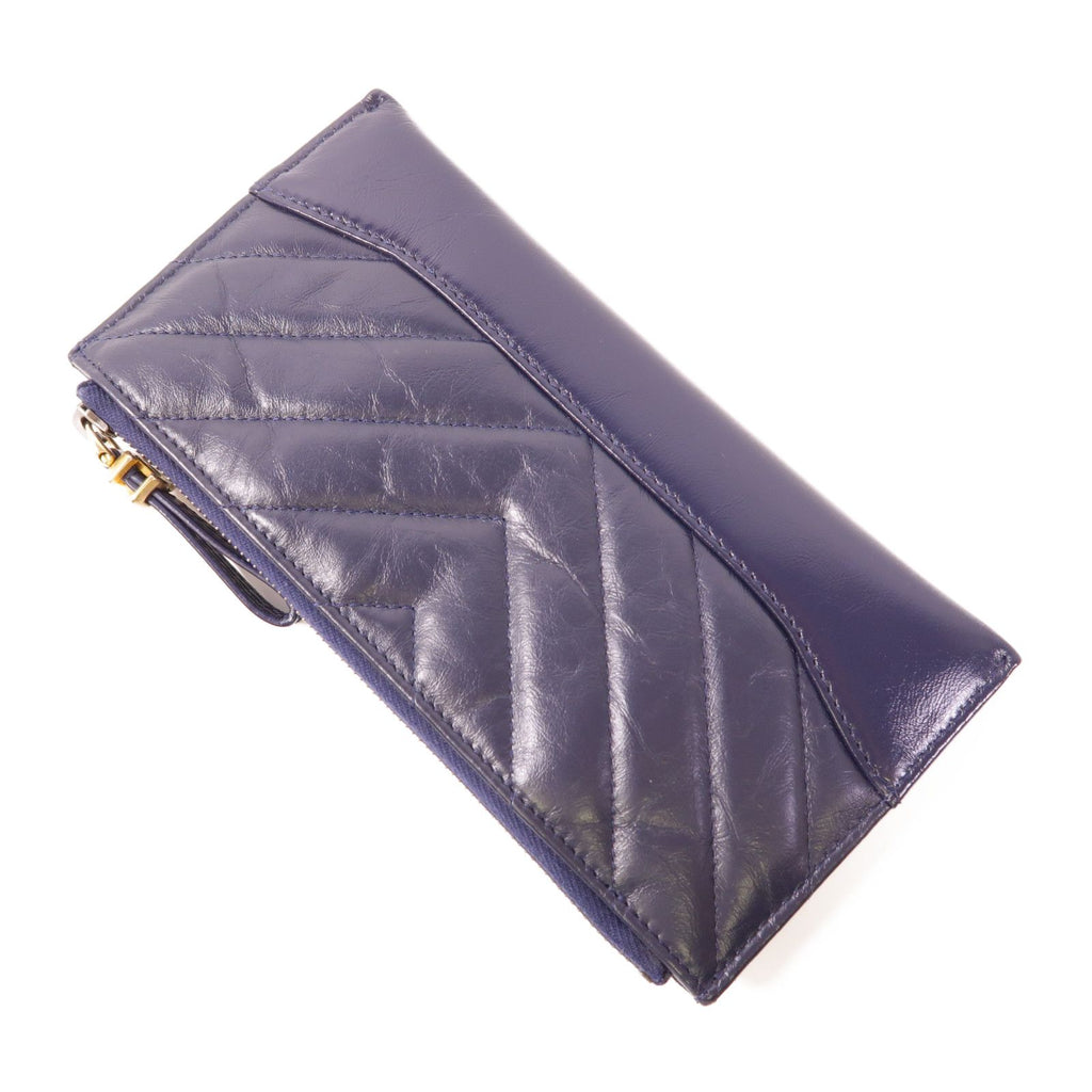 6033 - CHANEL Crinkled leather long zipper wallet Navy Blue