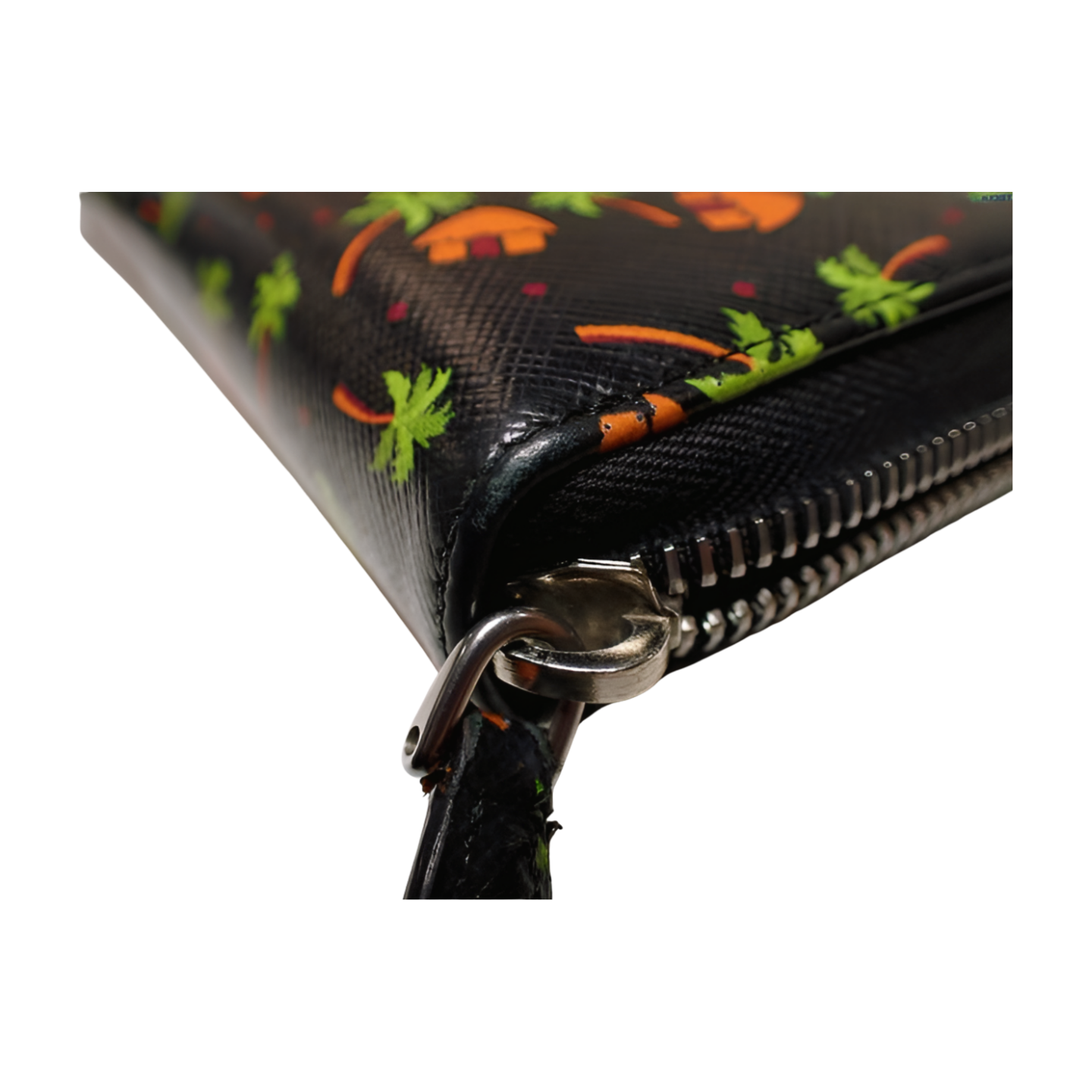 6288 Prada Saffiano Leather Palm Tree Zippy Wallet Long Wallet Black